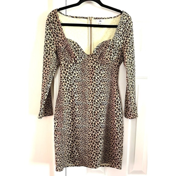 LPA Leopard Coquette Animal Print Sweetheart Neckline Mini Dress - Sz Medium - Picture 3 of 6